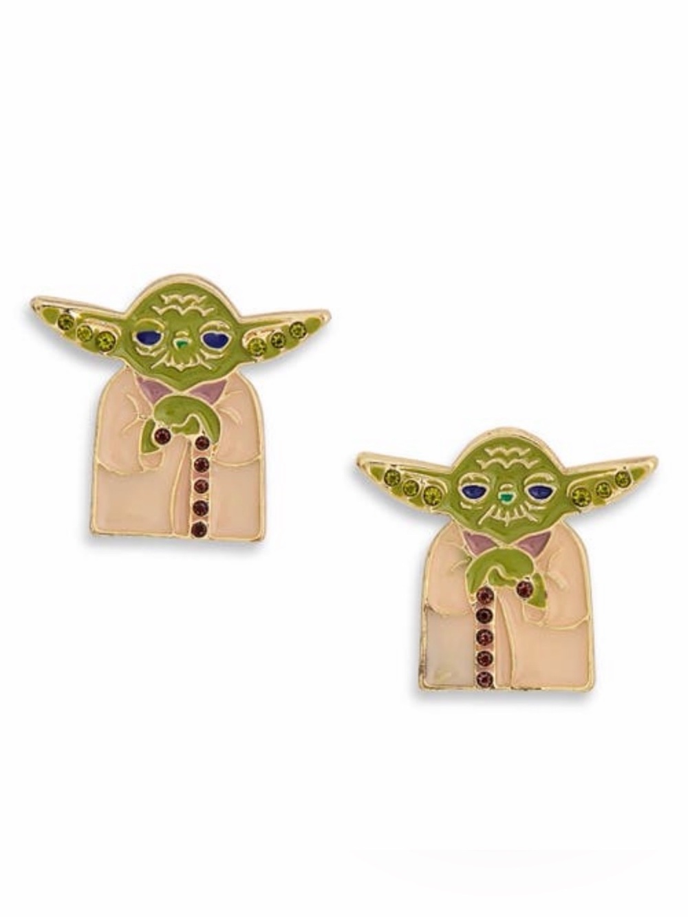NWT BaubleBar x Star Wars Yoda Stud Earrings Gold Green Enamel Boxed